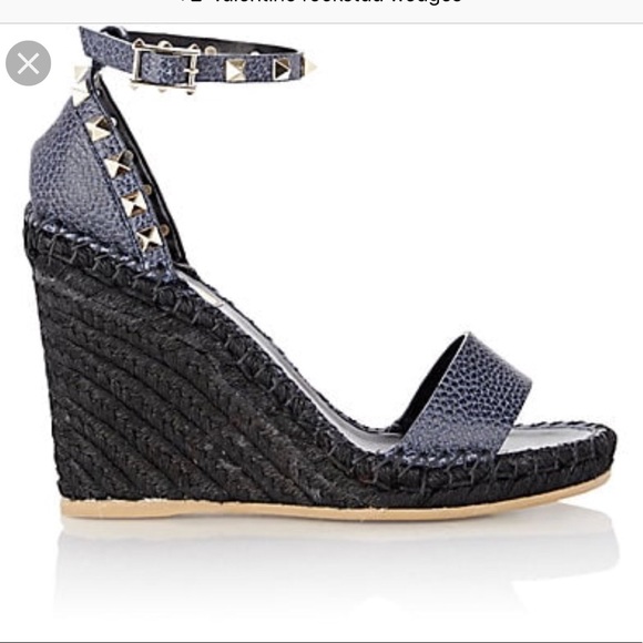 Valentino Shoes - Valentino Rockstud Espadrilles Wedges Navy